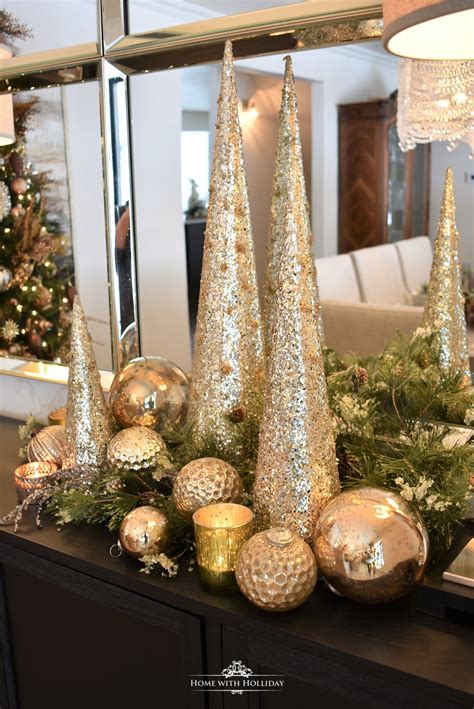 Join us this week as we create this tall glam gold wedding centerpiece! Silver and Gold Glam Christmas Centerpiece - Home with Holliday | Elegant christmas decor ...