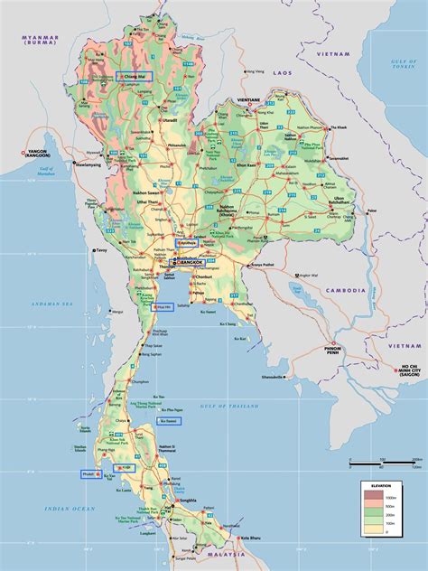 Large Elevation Map Of Thailand With Other Marks Thailand Asia