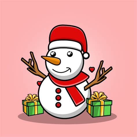 Premium Vector Cute Snowman Wearing Christmas Hat Cartoon
