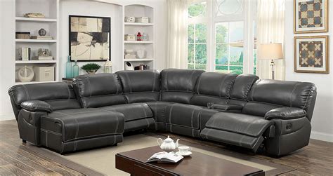 Furniture Of America 6131gy Gray Reclining Chaise Console Sectional