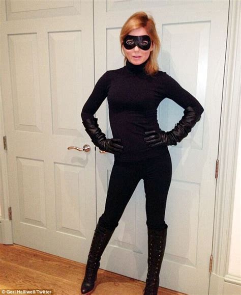 Geri Halliwell Wears Skintight Black Catsuit And Mask As She Heads Out