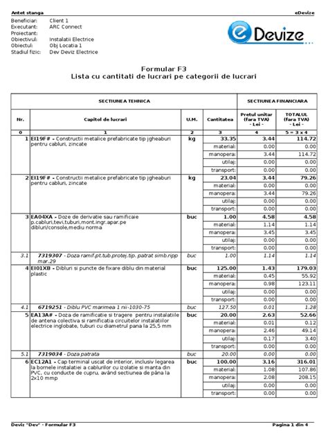 Model Lista Deviz f3 Lista Cantitati