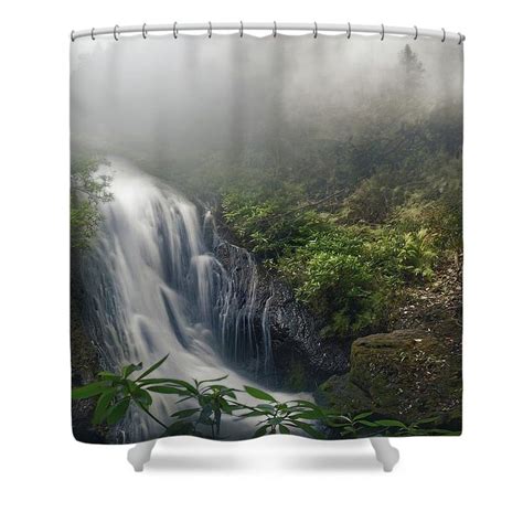 Foggy Mountains Waterfall Shower Curtain By Hatim Elhag Foggy