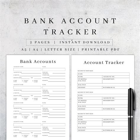 Bank Account Tracker Printable Business Bank Account Log Etsy