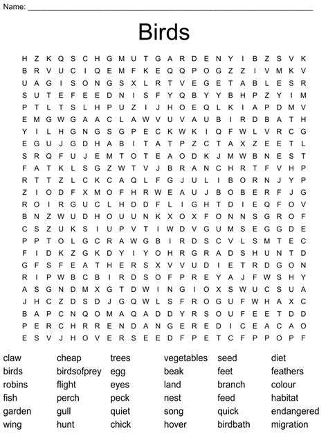 Birds Word Search Wordmint