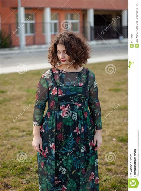 Sad Curvy Girl With Curly Hair In The Street Stock Image Image Of