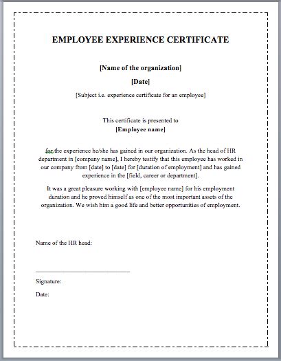 experience certificate formats   printable word