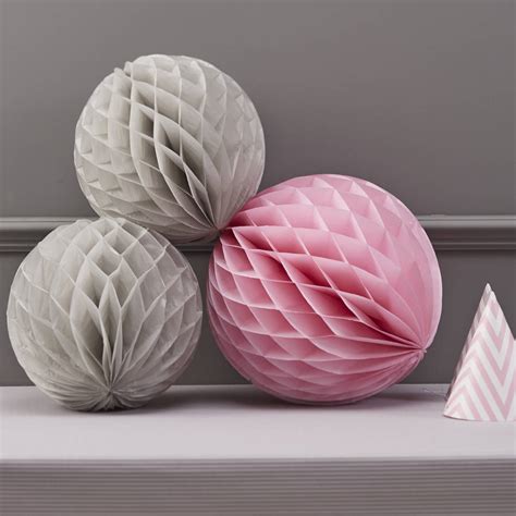 Honeycomb Balls Grey And Pink Hanging Party Decorations By Ginger Ray