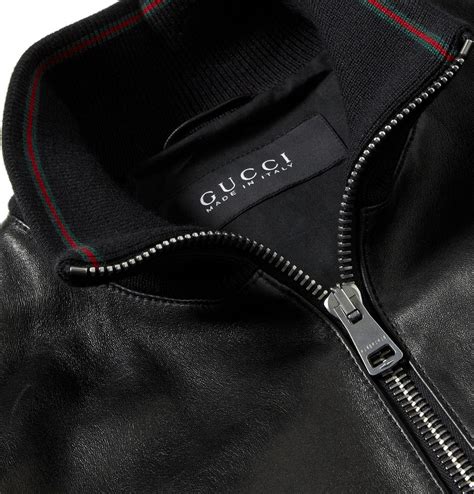 Gucci Nappa Leather And Web Trimmed Bomber Jacket In Black For Men Lyst
