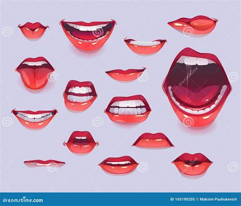 Sexy Woman Mouth Set Red Sexy Girls Lips Stickers Pop Art Icons Expressing Different Emotions