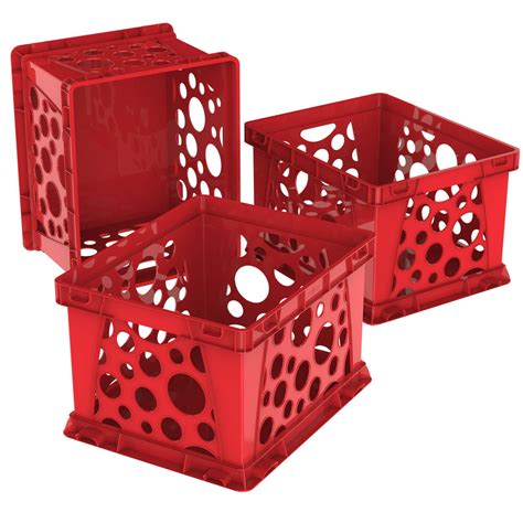 Storex Plastic Mini Crate Modular Desktop Paper Storage Box Red 3