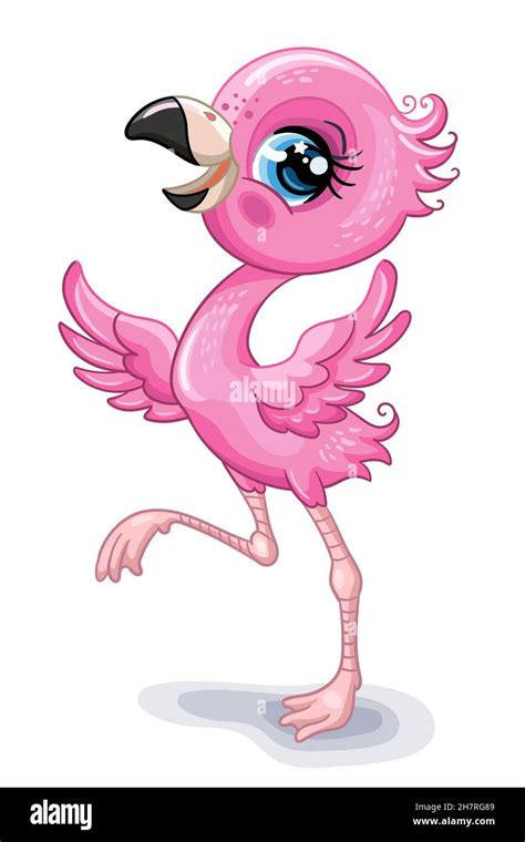 Cute And Happy Pink Flamingo Cartoon Flamingo Bird Character Vector