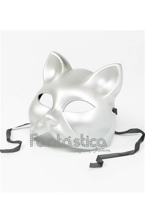 Antifaz Máscara De Gato Para Disfraz Color Plateado