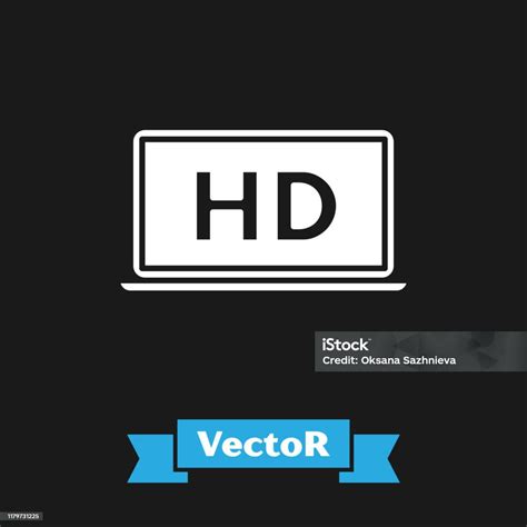 검은 색 배경에 격리 된 Hd 비디오 기술 아이콘이있는 흰색 노트북 화면 벡터 일러스트레이션 0명에 대한 스톡 벡터 아트 및