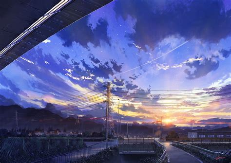 Download 2880x1800 Anime Landscape Scenery Clouds Stars Buildings