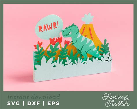 Dinosaur Pop Up Birthday Card Template 3d Papercut Svg Card Etsy