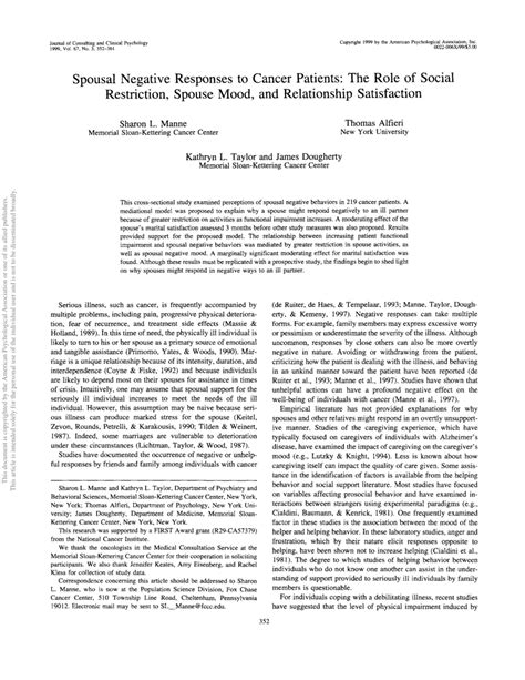 Spousal Negative Responses To Cancer Patients The Role Of Social