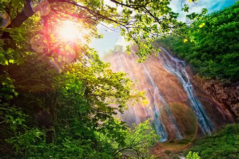Waterfalls Rays Of Light Branches Nature Wallpapers Hd Desktop
