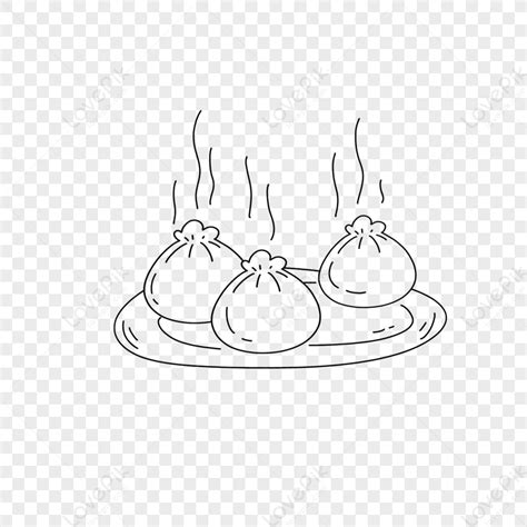 Steamed Buns Black And White Line Hand Painting Png Free Download