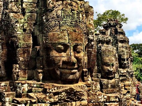 Massive Stone Faces Of Bayon Temple Cambodia Angkor Angkor Wat