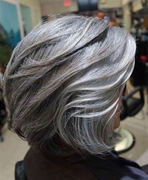 Gorgeous Gray Bob With Swoopy Layers Modern Haircuts Womens Haircuts Grey Hair Roots