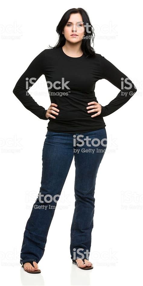 Portrait Of A Young Woman On A White Background Hands On Hips Woman Standing Women
