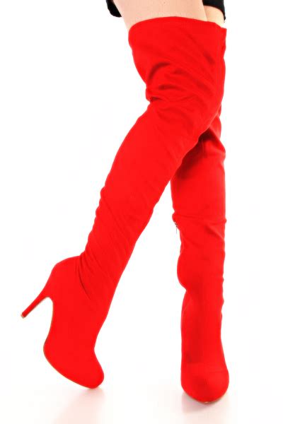 Red Hot Suede Over Knee Boots Beauty Zone
