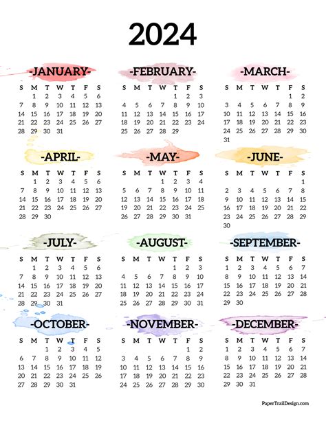 2024 Printable Yearly Calendar On One Page Holidays 2024 Calendar