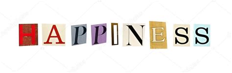 Happiness Word Formed With Magazine Letters On A White Background Stock