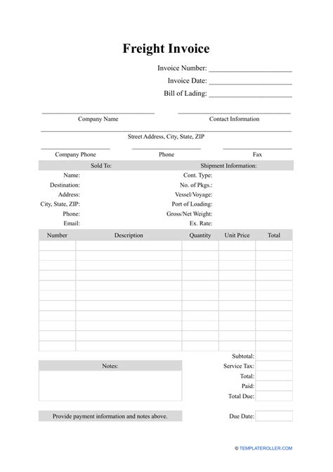 Freight Invoice Template Fill Out Sign Online And Download Pdf
