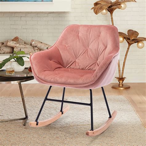 Velvet Rocking Chair Upholstered Accent Rocker Chair Nursery Modern Rocking Chairs With Metal