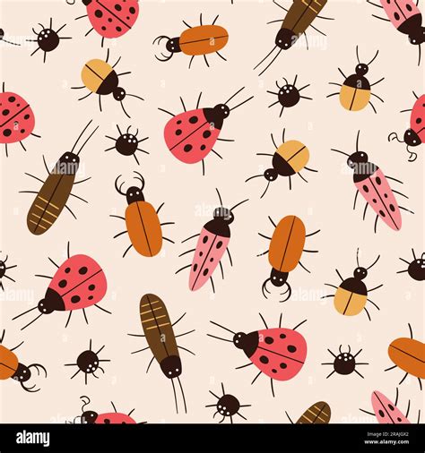Tiny Bugs Seamless Pattern Cute Small Insects Repeat Pattern Isolated