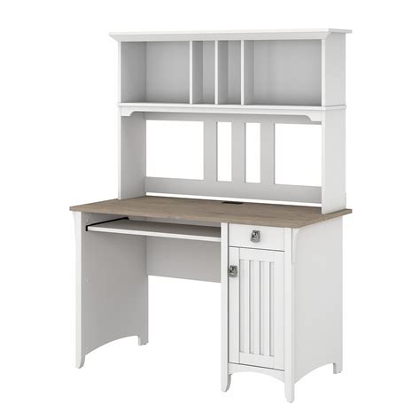 Furniture Salinas Small Computer Desk With Hutch In Pure White And
