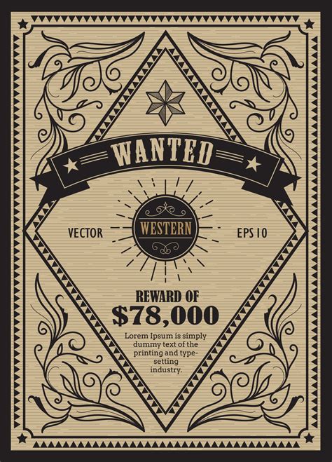 Western Vintage Frame Antique Label Wanted Retro Hand Drawn Vector