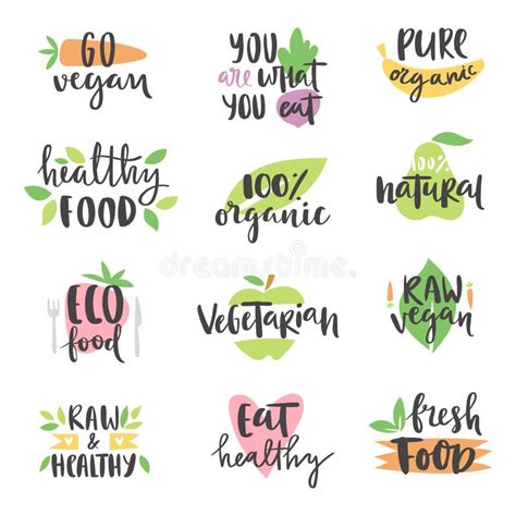 Organic Vegan Healthy Food Eco Restaurant Logo Badges Labels With
