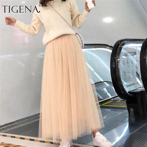 Tigena Cm Long Maxi Tutu Tulle Skirt For Women Fashion Korean