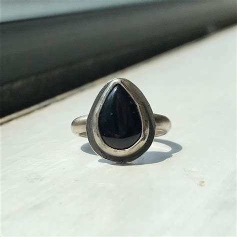 US Size 6 25 Sterling Silver Black Onyx Teardrop Ring Etsy