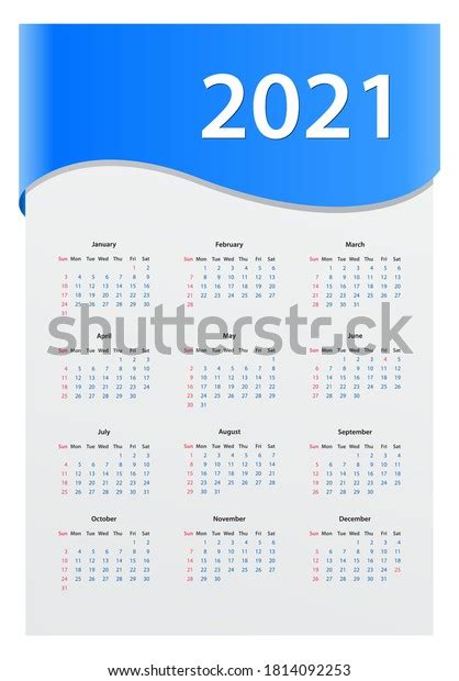 Calendar 2021 Year Banner Wave Design Stock Vector Royalty Free
