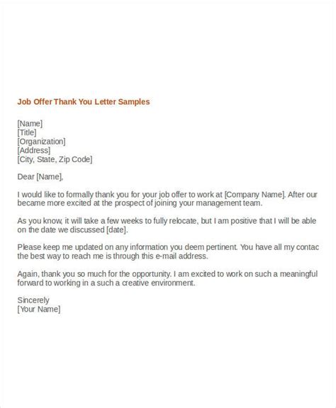 Job Offer Letter Thank You Acknowledging A Job Offer