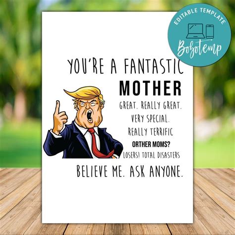 Printable Funny Trump Happy Mothers Day Greeting Card Diy Createpartylabels