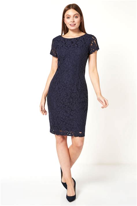 Lace Fitted Dress In Navy Roman Originals Uk