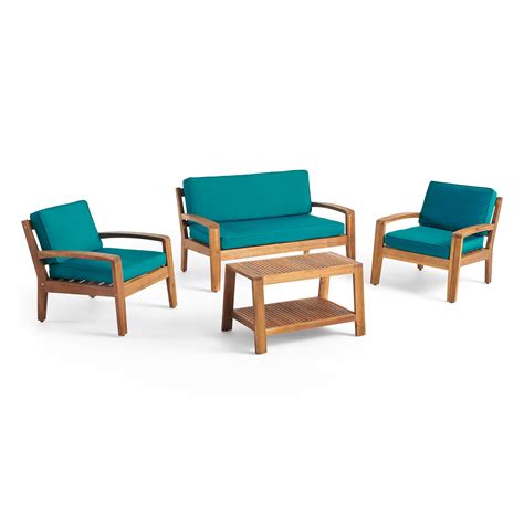 Wilcox Outdoor 4 Seater Acacia Wood Conversation Set With Coffee Table