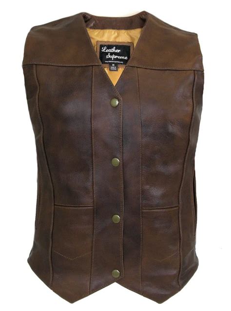 Womens 10 Pocket Brown Buffalo Hide Concealed Carry Leather Vest Wls1