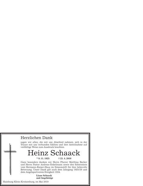 Traueranzeigen Von Heinz Schaack Trauer Op Online De