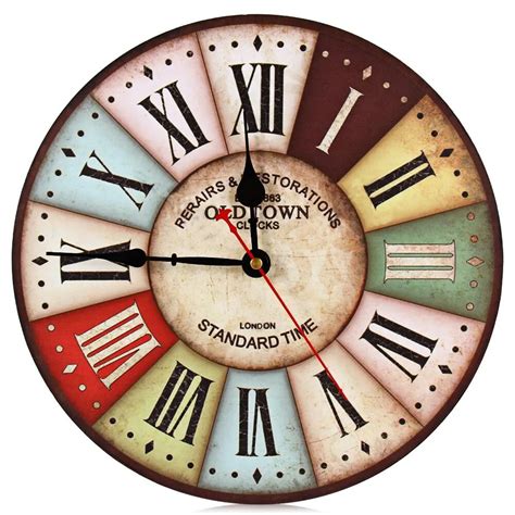 Vintage Wall Clock Colourful London Style Decorative Silent Round