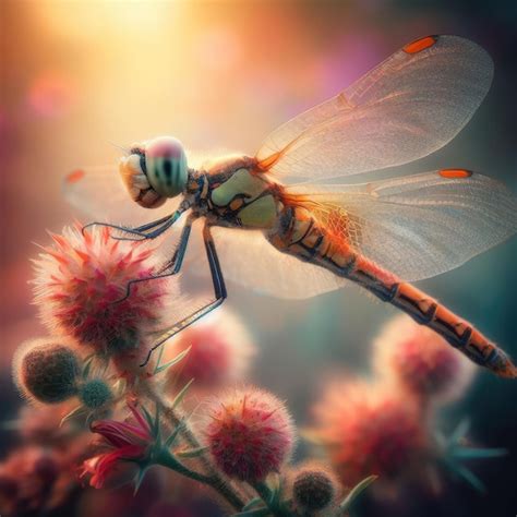 Premium Ai Image Dragonfly On Flower Macro Insect Background