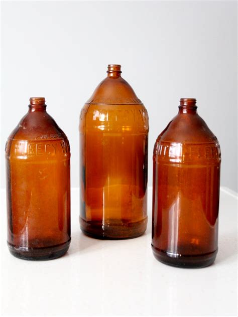 Antique Brown Glass Bottles Set 3 86 Vintage