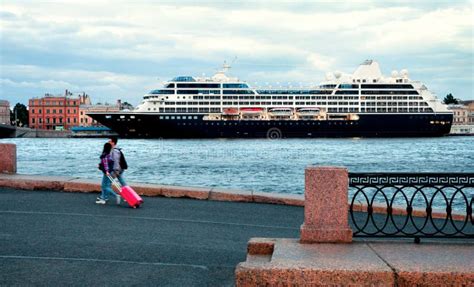 A Big Ferry And Tourists On The Port In St Petersburg Stock Image