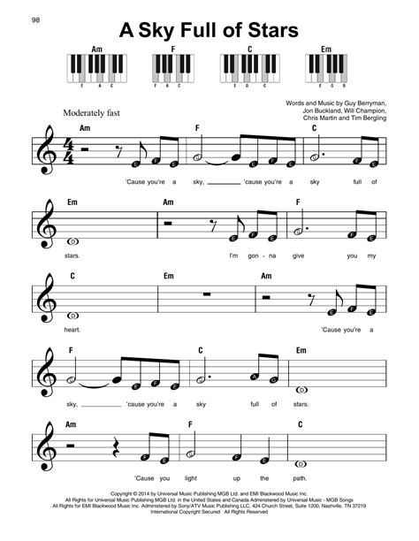 Coldplay A Sky Full Of Stars Sheet Music