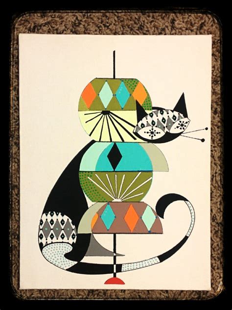 Original Mid Century Modern Inspired Cat Painting Atomic